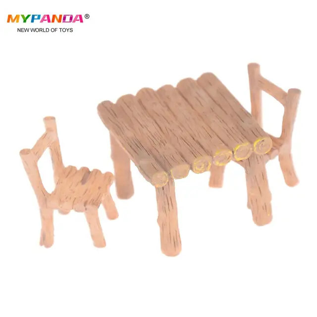 3/2Pcs/set Table And Chair Fairy Garden Miniatures Resin Wood Mini Flower Terrarium Figurines Home Doll House Decor Accessory 1