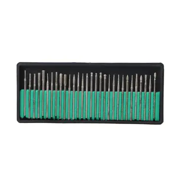 

30Pcs/Set Diamond Rotary Burr Bits Drill Grinding Head Set For Carving Engraving Rotary Tool with Box 2.35mm Shank