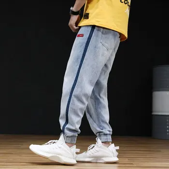 

Japanese Vintage Fashion Men Jeans Light Blue Loose Fit Stripe Designer Denim Cargo Pants Streetwear Hip Hop Jeans Men Joggers