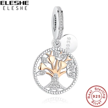 ELESHE-Cuenta de árbol de la vida familiar de Plata de Ley 925 auténtica, abalorio de oro, compatible con pulsera Pandora Original, colgante, joyería DIY