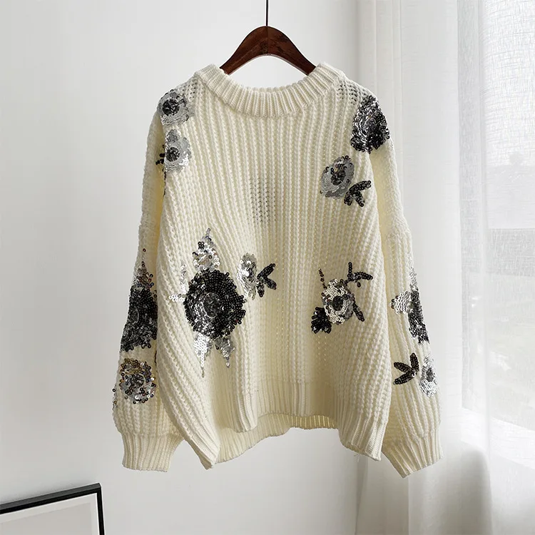 Nomikuma Pull Femme Sequins Flowers Korean Causal