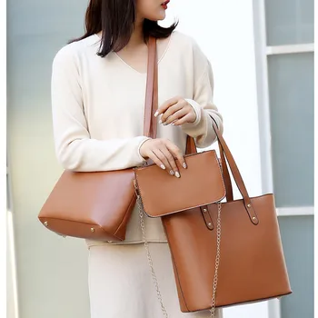 

Fashion Women's Solid Color Three-Piece Leather Handbag Clutch Handbags Multifunction Crossbody Bag Anti-theft Shoulder Pack