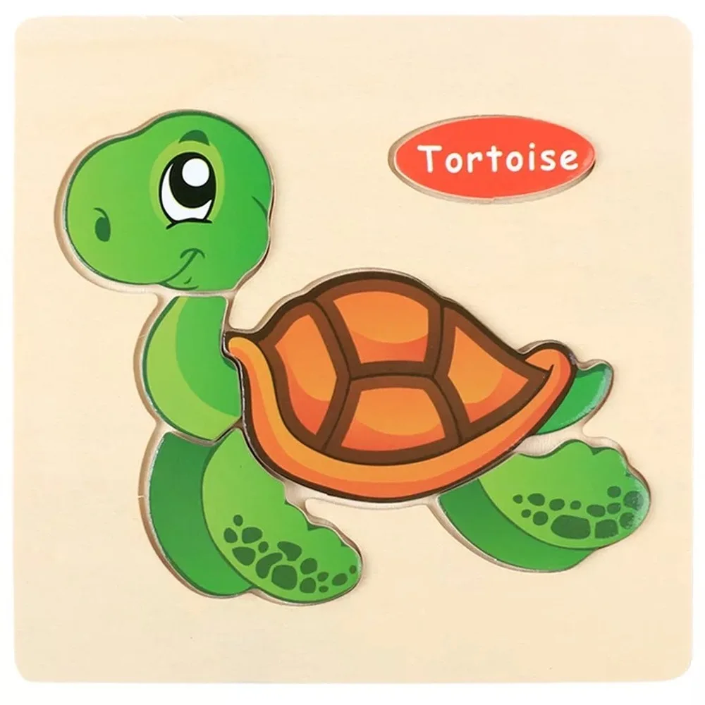 Деревянные 3D головоломки для детей мультфильм животных/дорожные Обучающие игрушки-пазлы для детей деревянные головоломки маленький размер N2650n10 - Цвет: Tortoise