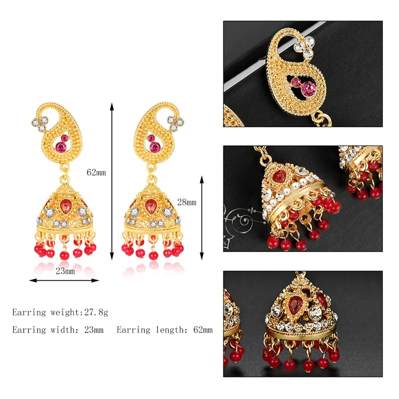 Серьги золотые индийские Jhumka Таиланд ручной работы Коралловые бусы Павлин Будда пирсинг серьги винтажные модные вечерние ювелирные изделия бижутерия