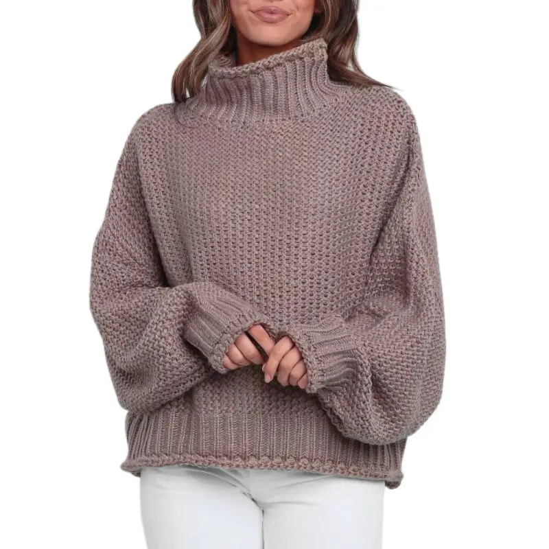 

Half Turtleneck Bat Sleeve Knitted Sweater Winter Knitwear Loose Solid Warm Casual Women Sweater
