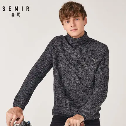 Semir с высоким воротником шерстяной свитер мужской весной и осенью молодой Свободный теплый свитер мужской корейской версии свитер пальто вязать - Цвет: black
