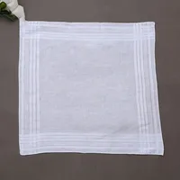 3Pcs Men Women 100% Cotton Handkerchiefs White Color Classic Hankies Jacquard Striped Pocket Square Towel DIY Painting 3