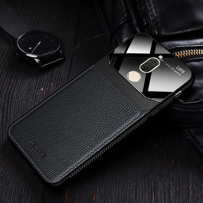 Black Чехол, для Huawei mate 10 mate 10 на кожаном зеркальном стекле Силиконовый противоударный телефон Роскошные милые чехлы - Цвет: Black