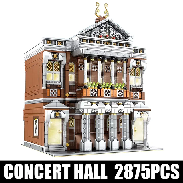 MOULD KING 16032 Street Building Toys The MOC Concert Hall With Led Parts Model Building Blocks Bricks for Kids Christmas Gifts