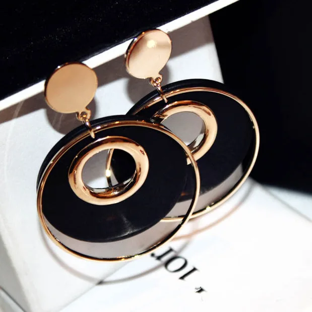 

Simple Fashion Geometric round circle Wooden Earrings Female Long Dangle drop trendy bohemian earrings