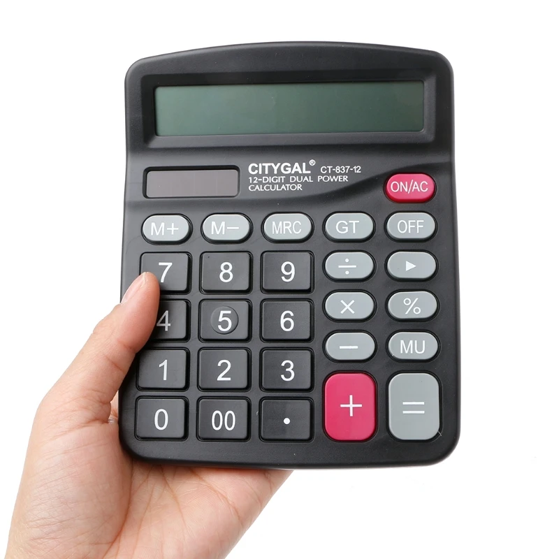 

12Digit Large Screen Calculator Battery Light Powered Office Home Computer AXYF
