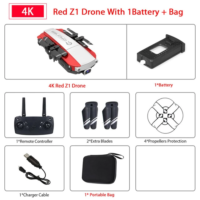 Z1 Wifi FPV мини-Дрон с камерой 1080P 4K HD Оптическое позиционирование потока управление жестами Rc Квадрокоптер Vs sg106 Visuo xs816 Дрон - Цвет: 4K Red Z1 1B
