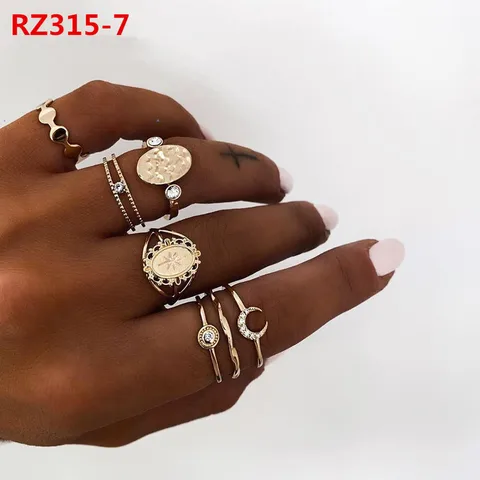 Gold Ring Set Teen Girls Matching Rings for Women Anillos Jewelry Sets Bague Femme Ringen Bohemian Heart Rings Woman