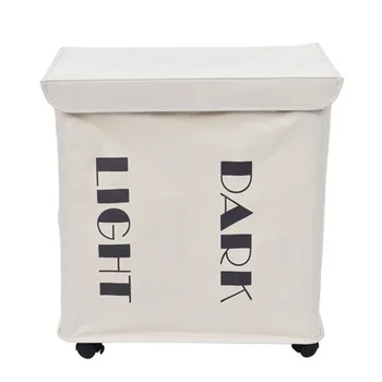 

Iron Wire Frame Folding Storage Laundry Basket with Cover & Wheel White