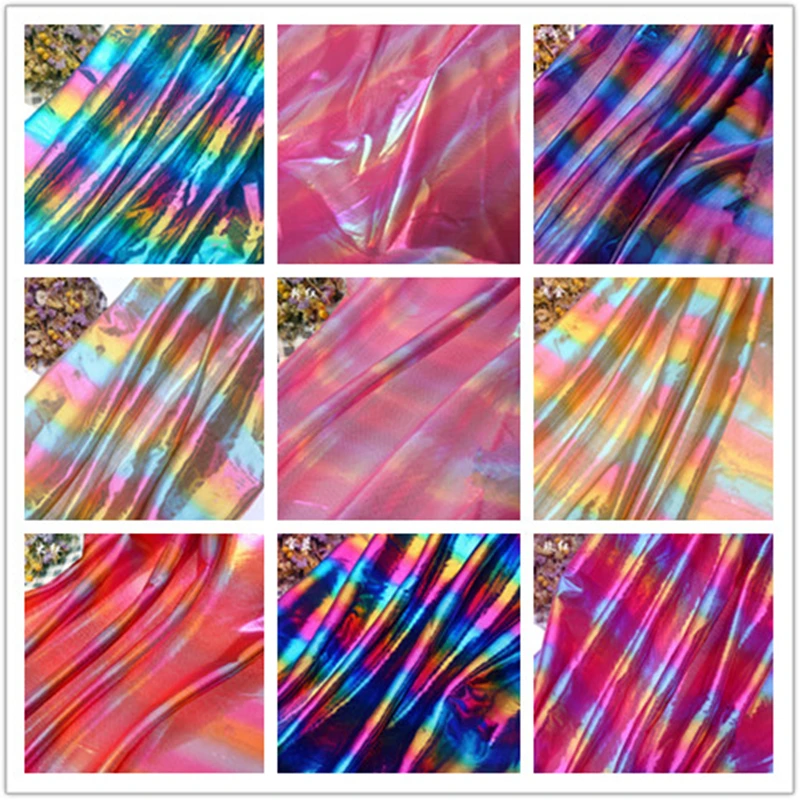 

8colors Rainbow shiny stripes gilded fabric Colorful color fabric Stage costume Toy cloth Doll cloth fabric for dress Designer