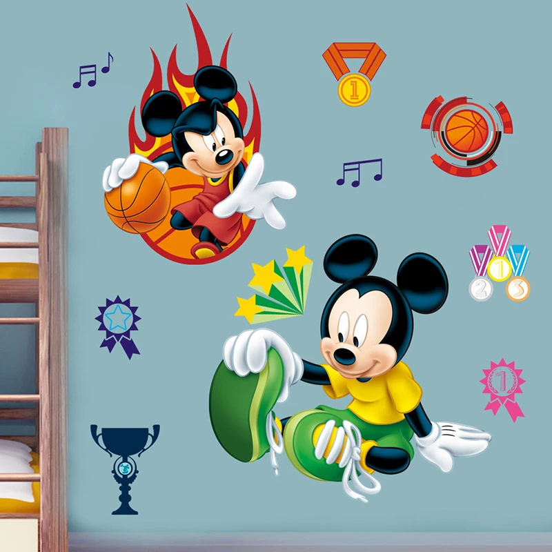 Cartoon Disney Mickey Play Basketball Wall Stickers For Nursery Kids Room Home Decor Living Room Decals PVC Mural Art Wallpaper Cartoon Disney Mickey Play Basketball Wall Stickers For Nursery Kids Room Home Decor Living Room Decals PVC Mural Art Wallpaper