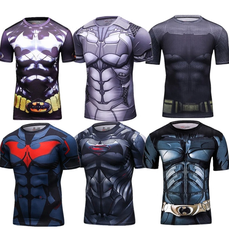 

Super Hero Batman Sports Short Sleeve T-shirt Men's Basketball Training Suit Stretch Fit Fitness Suit Tight