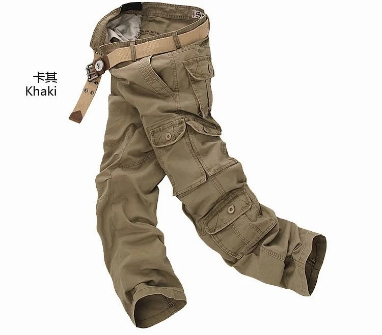 Khaki Новинка, военные тактические штаны для мужчин, много карманов, моющийся комбинезон, мужские мешковатые брюки-карго для мужчин, хлопковые брюки, большой размер 46 - Color: Khaki