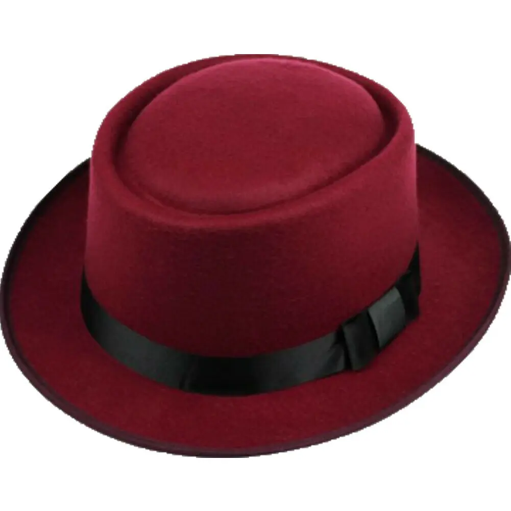 Burgundy Унисекс, женские, мужские, классические, джентльменские, федоры, одноцветные, повседневные, с широкими полями, шляпа, церковные, вечерние, кепки - Цвет: Burgundy