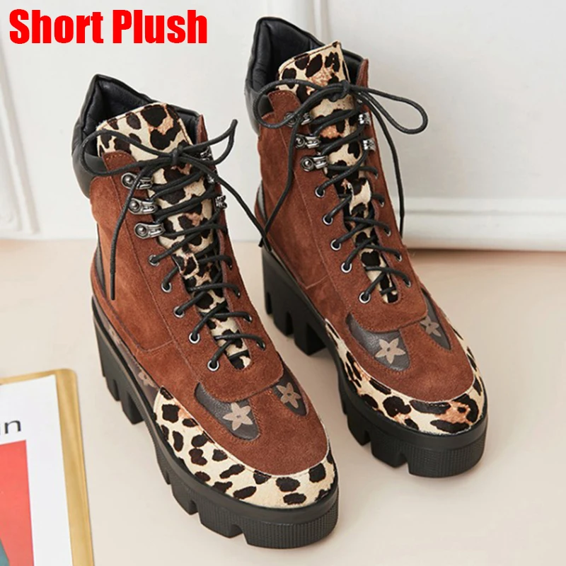 SARAIRIS/Новинка; Роскошные брендовые леопардовые ботинки на платформе; женские замшевые ботильоны из натуральной кожи; женская обувь на высоком каблуке; коллекция года - Цвет: caramel short plush