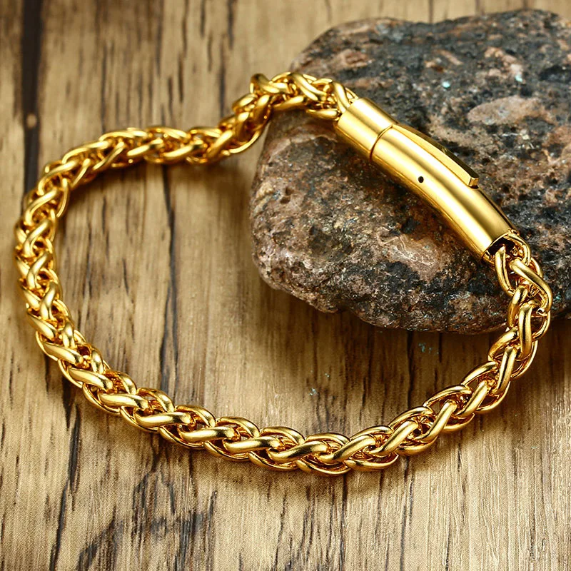 6mm Gold Color Stainless Steel Cuban Link Chain Bracelets for Men Classic Hip Hop Wrist Bracelet Fashion Accessories