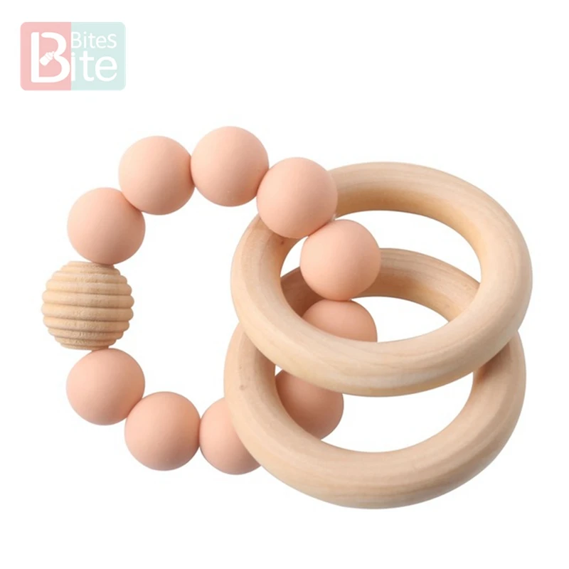 Peachy Rattle 1 шт. детский Прорезыватель для зубов, браслет на заказ, силиконовые бусины в форме звезды, жевательные деревянные кольца, погремушка на колесиках для детей, игрушки - Цвет: Peachy Rattle