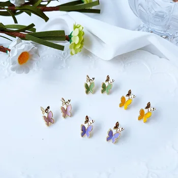 

Bright Eye 925 Silver Plated 14k Real Gold Oil Drop Small Butterfly Ear Stud Women's Korean-style South Korea Summer New Style M