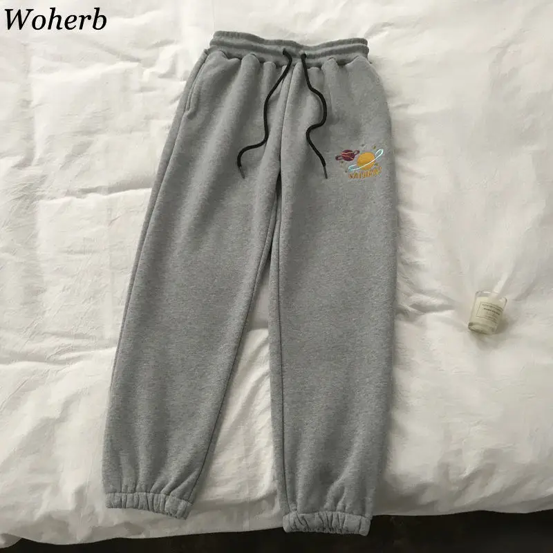 Женские шаровары с вышивкой Woherb повседневные свободные плотные штаны в