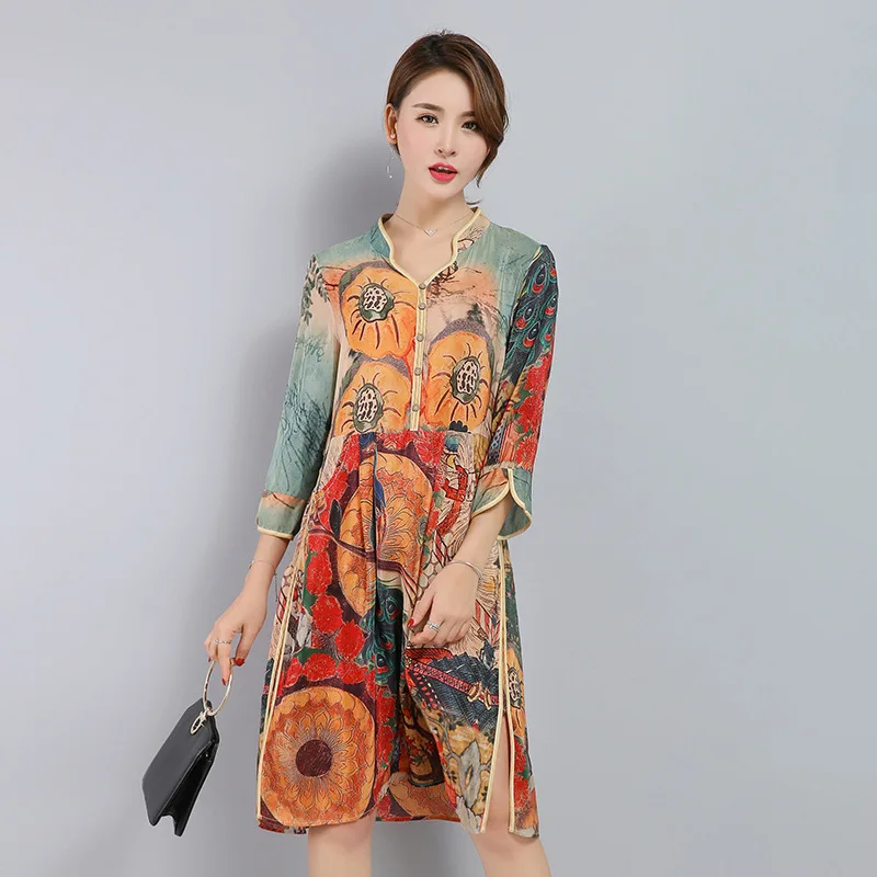 New-Fit-Basic-Retro-Ethnic-Style-Printed-Mulberry-Silk-Large-Size-Loose ...