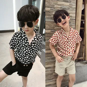 

Children's shirt summer new net red tide with petal pattern bottoming shirt handsome casual middle and small children's shirt