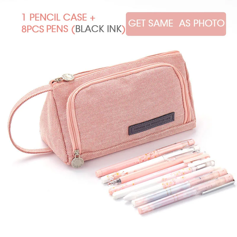 SAKURA PINK SET Andstal Супер Джамбо школьный пенал Чехол с окошком ручка чехол kawaii сумка для карандашей пакет кошелек перьевая ручка коробка salvabolsillos enferm - Цвет: SAKURA PINK SET