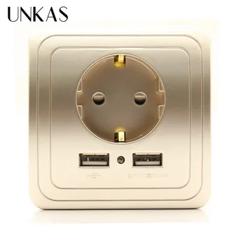 

UNKAS 16A 250V kitchen plug socket Electrical Outlet 5V 2A Dual Wall Socket Socket with USB wall outlet EU Ports Charger