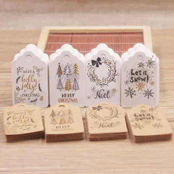 

50pcs 5*3cm Merry Christmas Tags Kraft Paper Card Gift Label Tag DIY Hang Tags Gift Wrapping Decor Gift Card