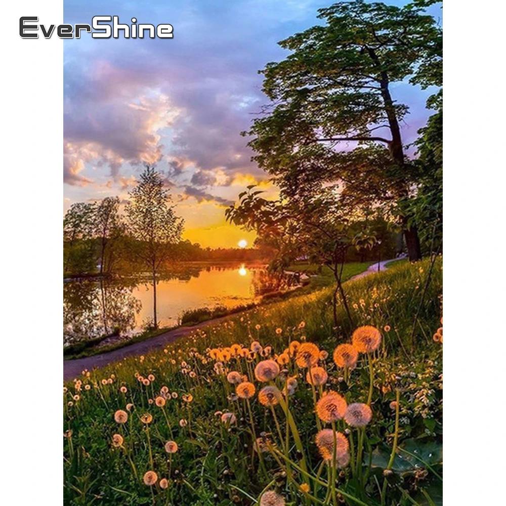 

Evershine Diamond Painting Dandelion Full Set Cross Stitch Kit Diamond Embroidery Flower Landscape Full Square Diamond Mosaic