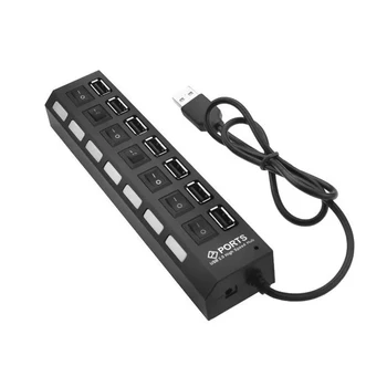 

7 Ports USB Hub Splitter with On/Off Switches Long Cord for Laptop Desktop PC Computer Charging Devices Data Transfer