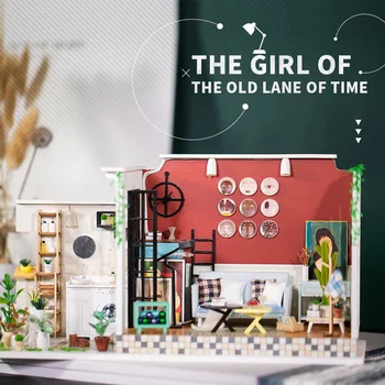 

DIY Creative Handmade Theme Wooden Cabin Assembly Building Model Toy Set - Old Time And Girl