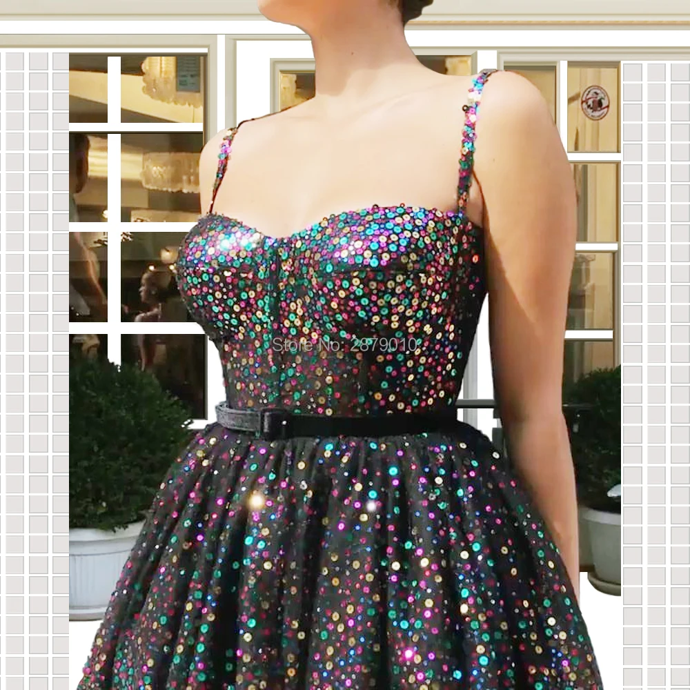 Высокая Мода Вечерние платья бальное платье Спагетти Vestido Милая Красочные расшитые блестками и бисером Полная длина турецкий Дубай