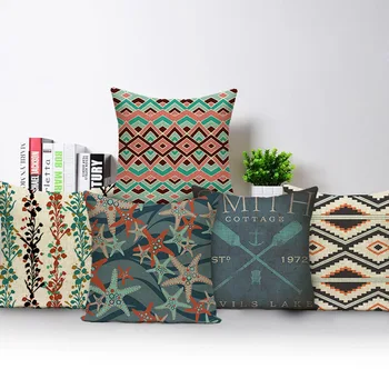 

Floral Pattern Linen Pillow Case High Quality Starfish Printing Hotel Home Sofa Cushion Cover 45 * 45CM