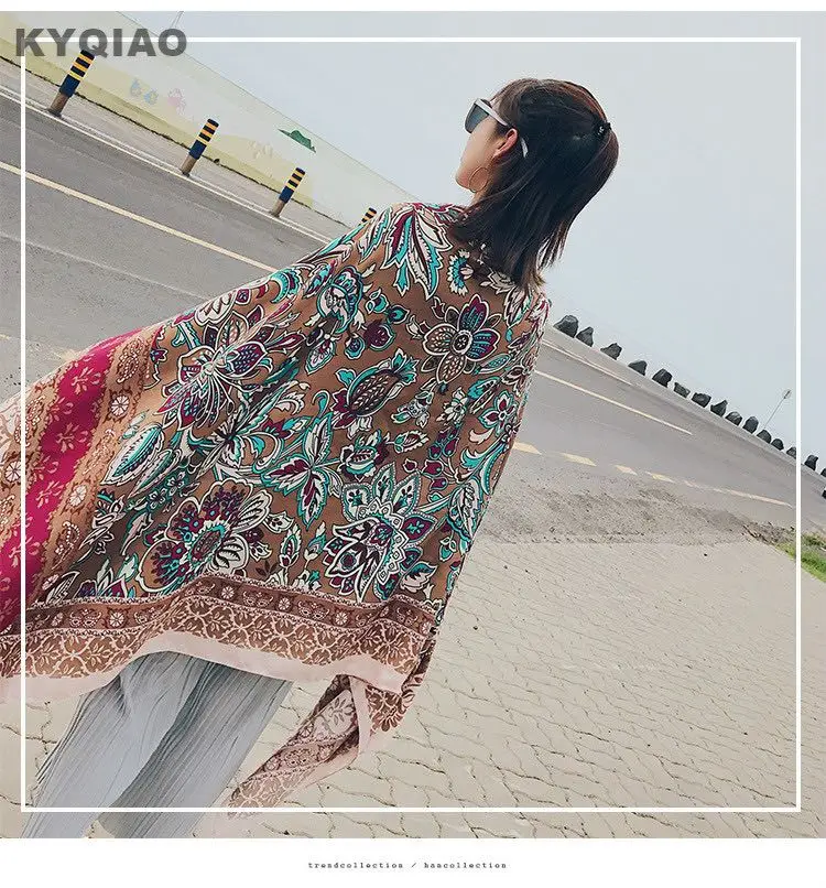 style 1 Kyqiao Богемские хиджаб шарф с принтом женский осенний зимний испанский стиль винтажный этнический длинный шарф с принтом кашне накидка - Цвет: style 1
