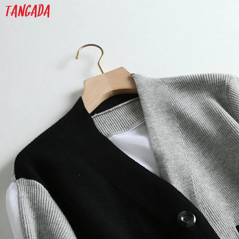 Tangada, женский элегантный кардиган, свитер, на спине, из кусков, с длинным рукавом, на пуговицах, с карманом, для офиса, леди, Вязанный свитер, свитер, BC18