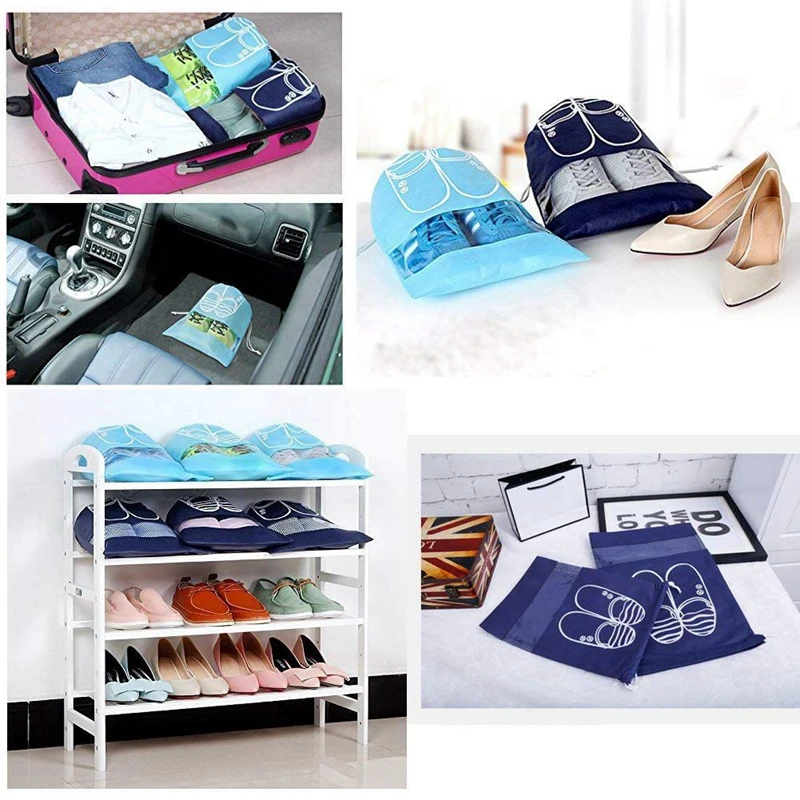 Travel Shoe Organizer Bags for Boots, High Heel, Drawstring, Transparent Window, Space Saving Storage Bags 10 Pack