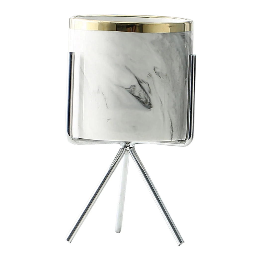 Succulent Plant Pot Marble Pattern Ceramic Succulent Pots with Iron Frame Holder Planters Pot Succulents Flower Indoor Cactus