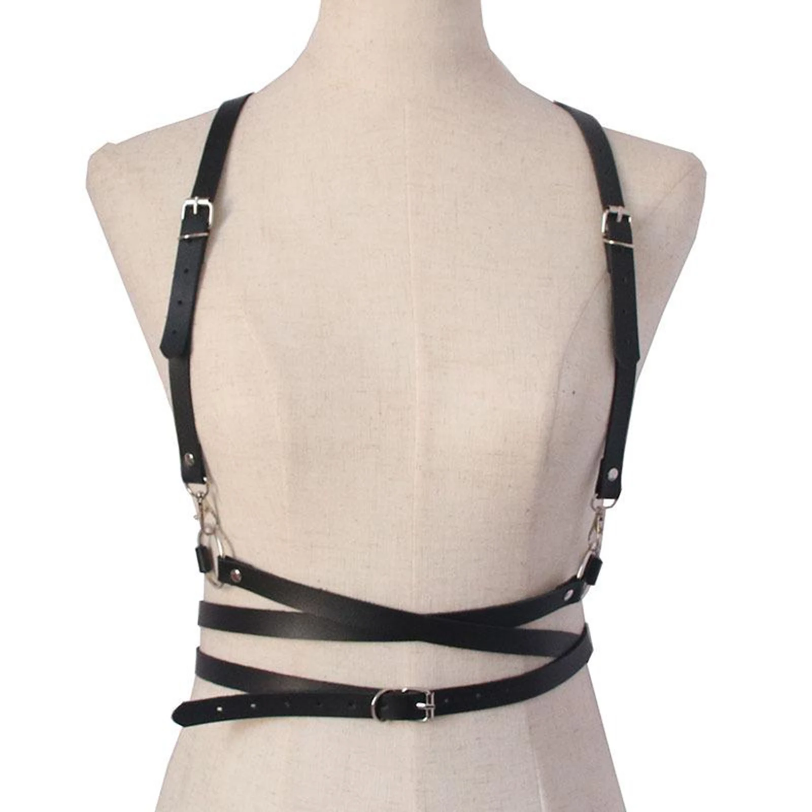 Women's Belt PU Leather Chest Gothic Punk Rave Harness Bands Adjustable Straps Caged Bra Waist Garter Belt