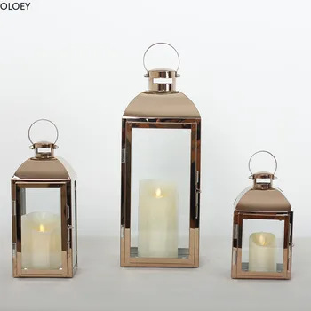 Gold Glass Nordic Candlestick Candle Holders Wind Lamp Candle Lantern Wedding Christmas Centerpieces Outdoor Garden Candelabra