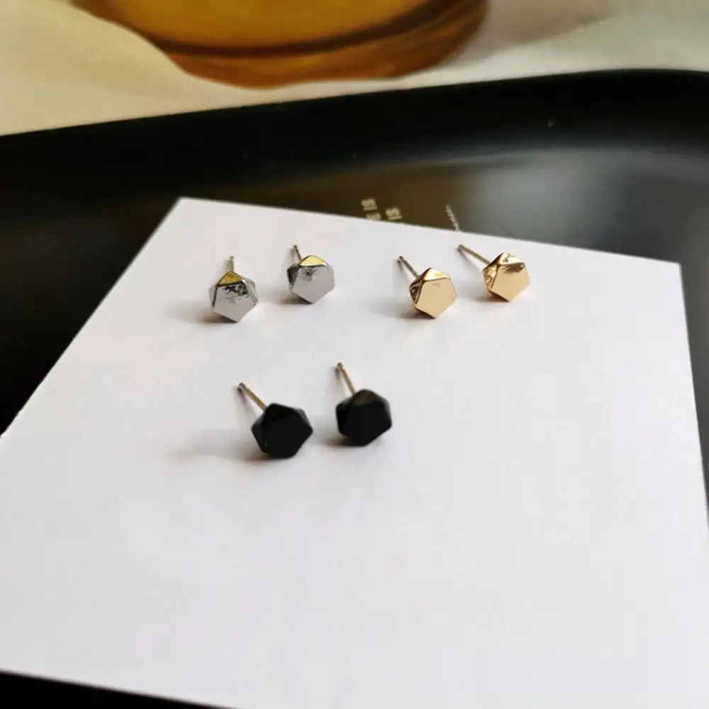 

8Seasons Simple Ear Post Stud Earrings Gold/Black/Silver Color Hexagon Women Punk Style Party Earrings Jewelry 5mm x 5mm, 1 Pair