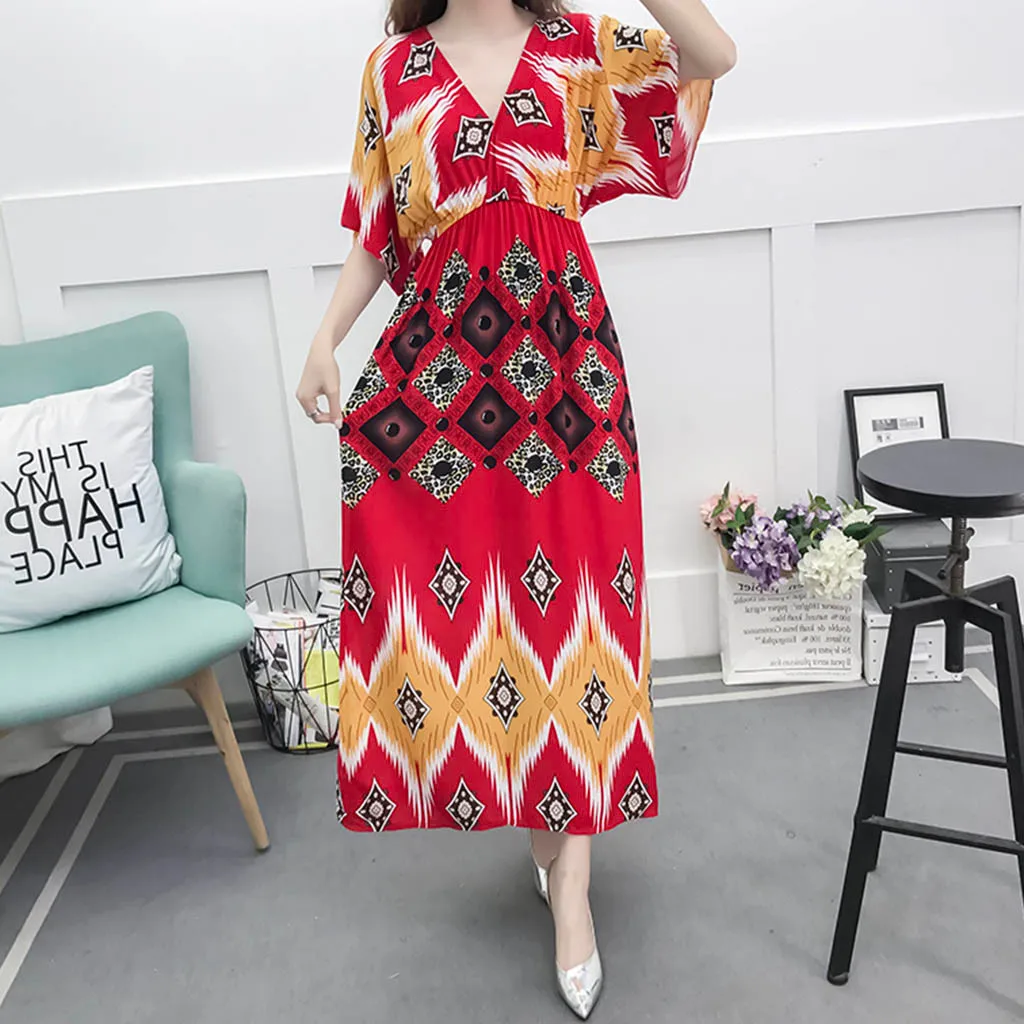 1 шт. модное женское сексуальное летнее платье с v-образным вырезом и рукавом летучая мышь, богемное офисное платье