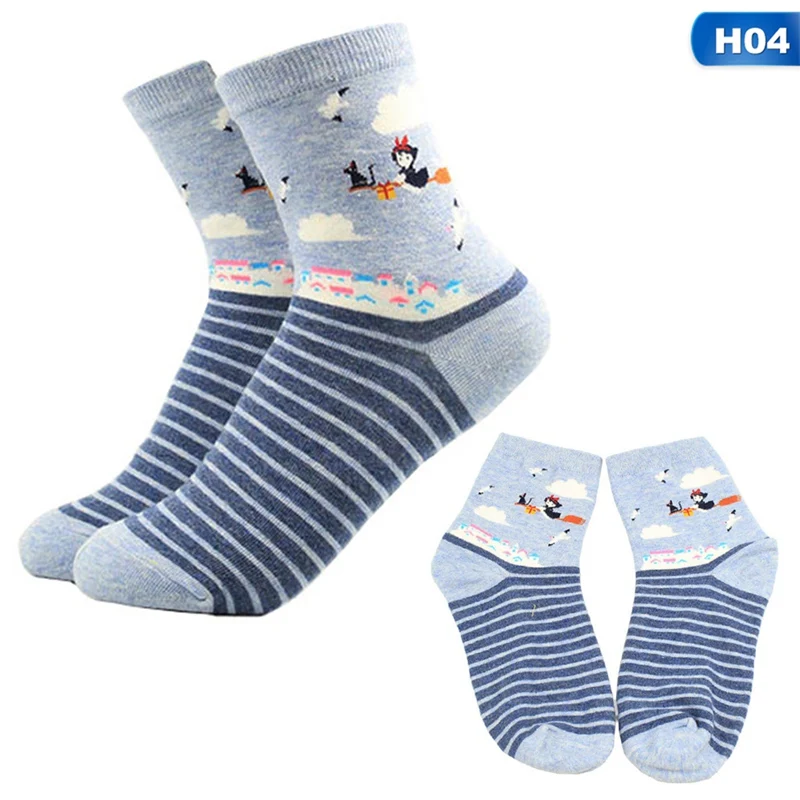 H04 1 пара, милые носки с рисунками из мультфильмов Унесенные призраками аниме Ghibli Миядзаки Для женщин хлопковые носки Harajuku с рисунком Тоторо полосы забавные матросские носки - Цвет: H04