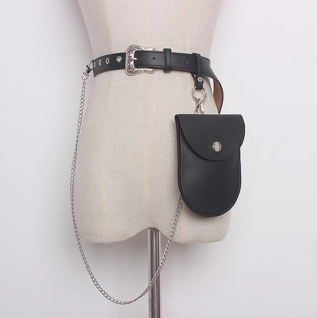 2020 women retro PU leather belt wild fashion waist chain with mini waist bag BG-1114