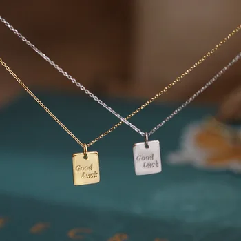 

Designer Charms Necklace Lucky For Women Titanium Steel Good Luck Engraving Square Pendant Simple Korean Fashion Necklaces