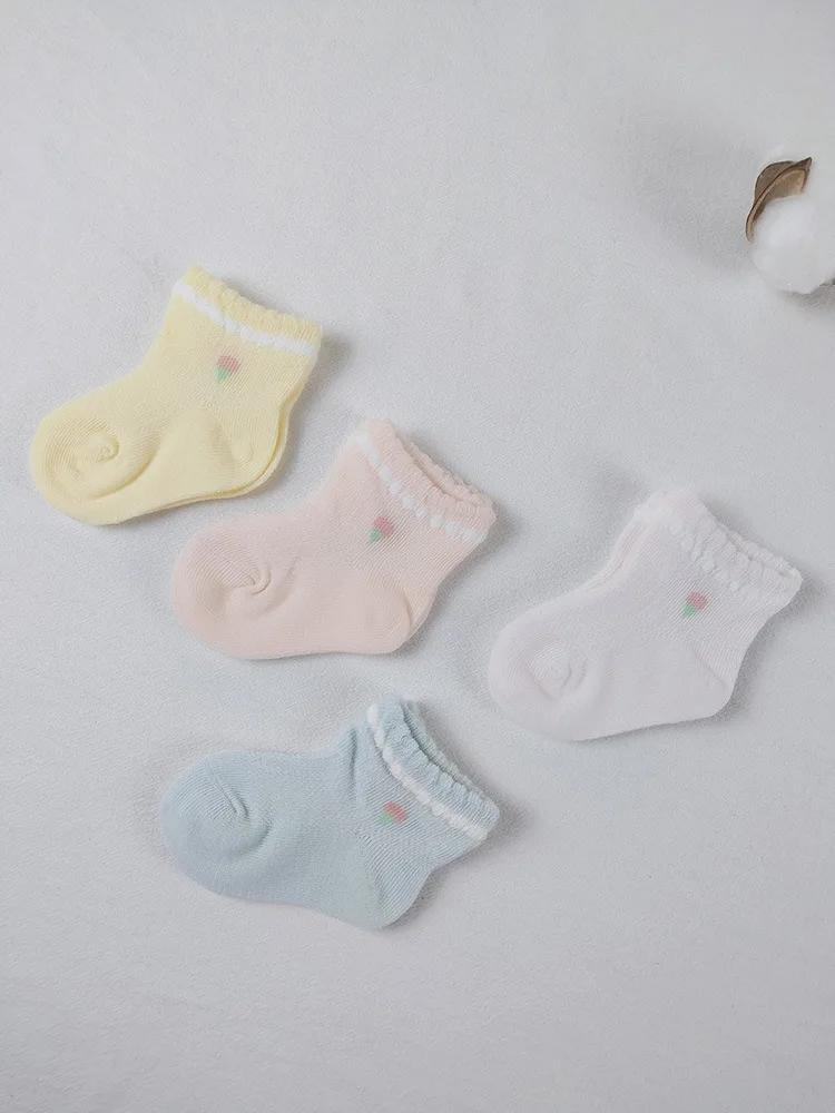 Thin 0-6 Month Men And Women BABY'S Socks Combed Cotton Strawberry Infant Mesh Socks Breathable Haining Children's Socks